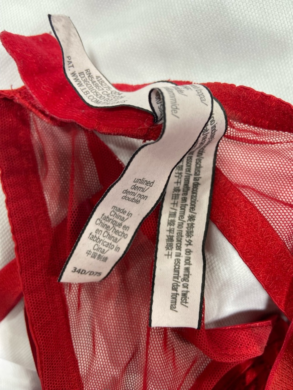 Victoria Secret Red Lace Underwire Unlined Demi Bra size 34D, crisscross back - Picture 4 of 4